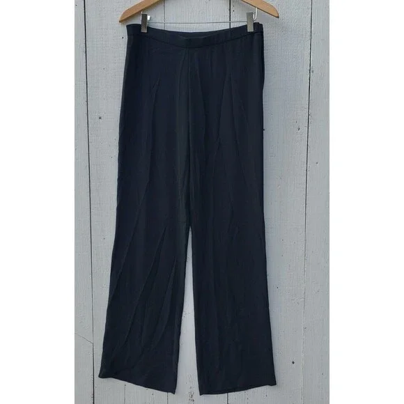 Eileen Fisher Womens Black Side Zip Flowy Straight Dress Pants Sz 2